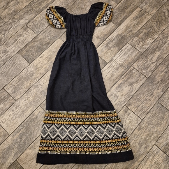 Vintage Guatemalan Maxi Dress  Embroidered Column Kaftan Sz Medium - Picture 2 of 7